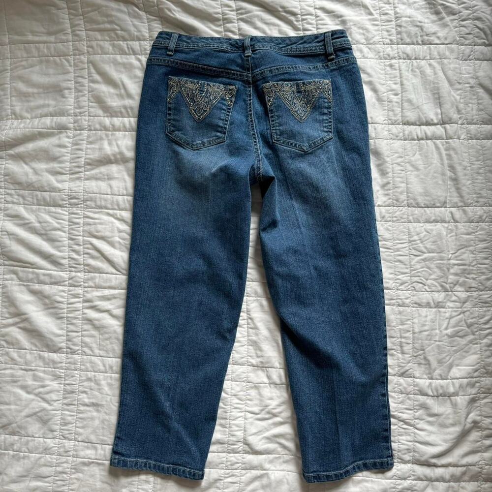 style & Co Y2k rhinestone bedazzled denim capri jeans sz 6 stretchy mcbling